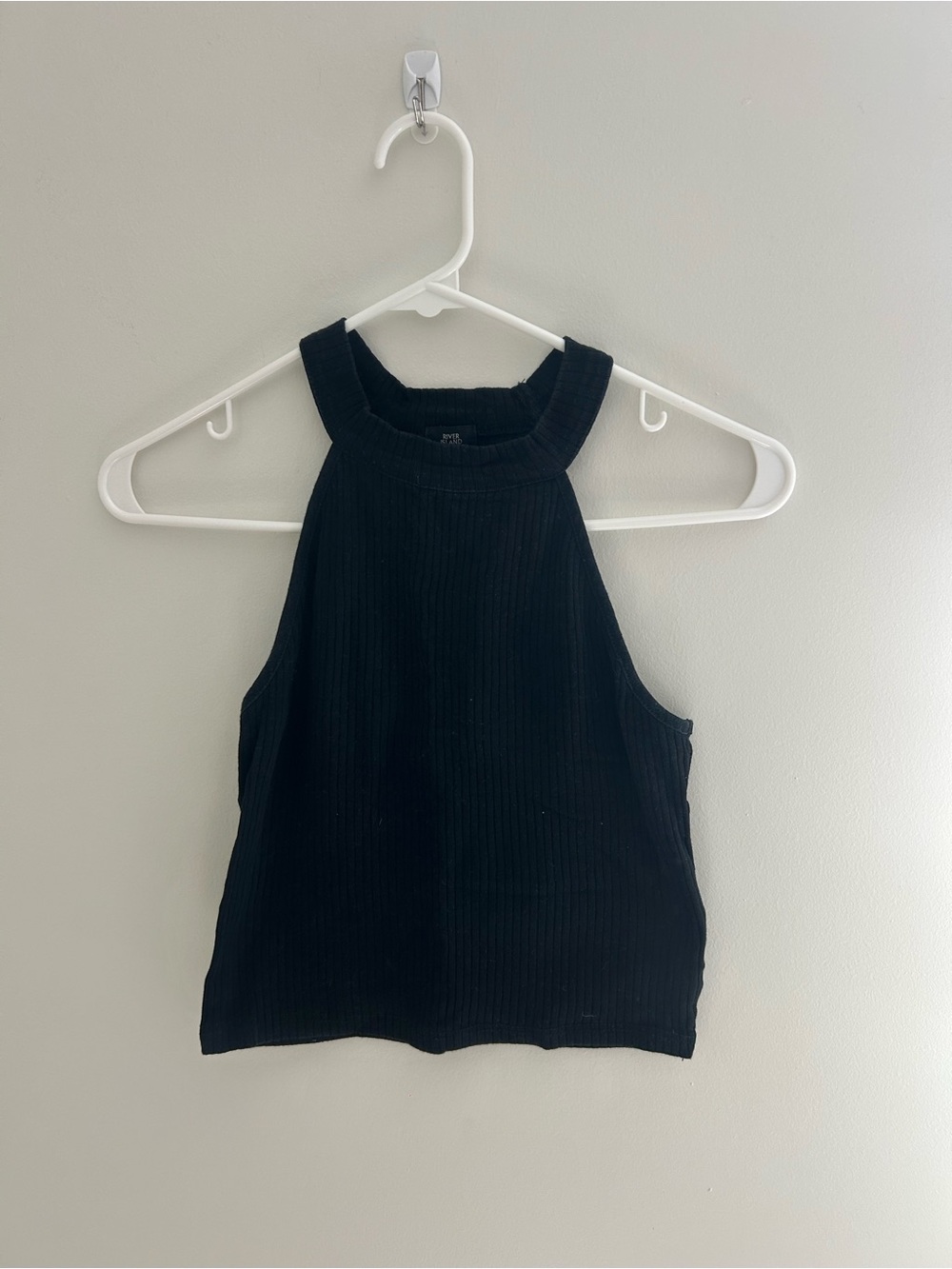 River Island Black Ribbed High Neck Crop Top